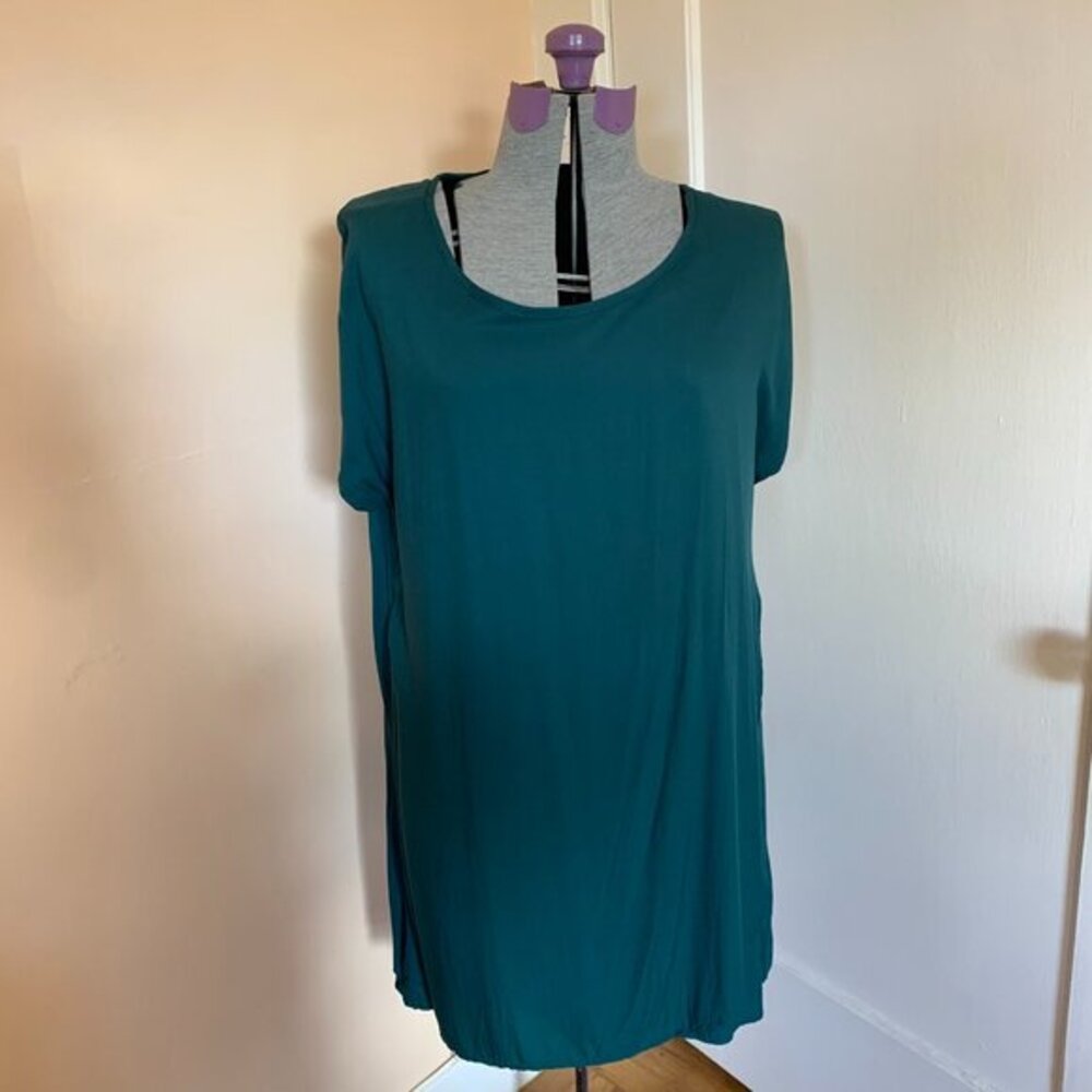 CURATOR SF Sz M Wrap Dress Dark Green Rayon‎ Boxy Comfy Minimalist Lagenlook